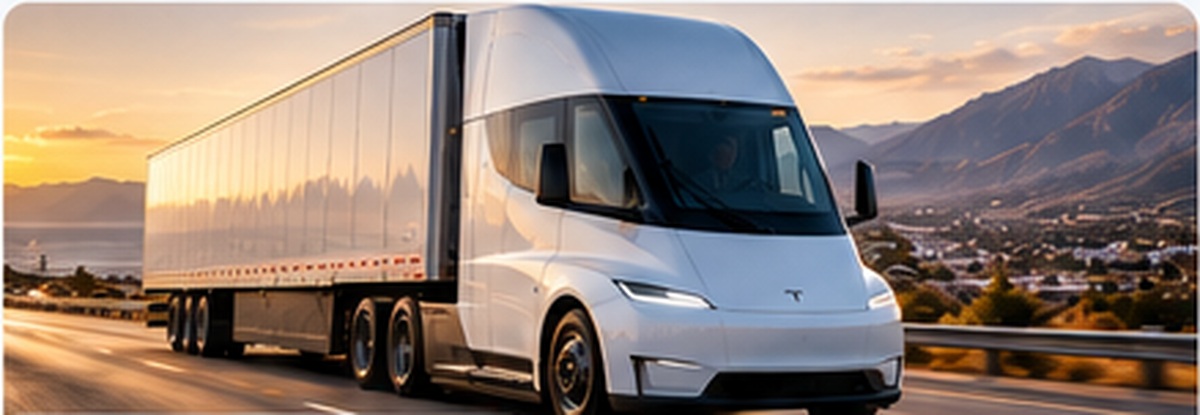 Electric semi truck concept on the highway